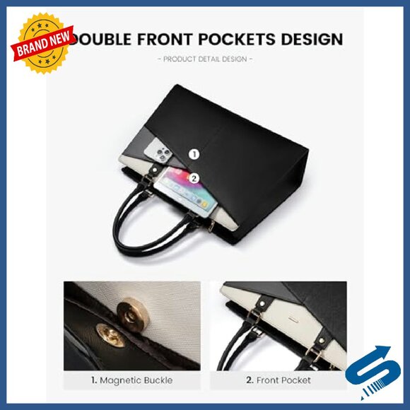 Leather Laptop Tote Bag for 15.6 Inch Computer Business Office Work - Picture 4 of 7